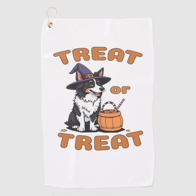 Border Collie Halloween Dog Costume “Treat or Trea Golf Towel (Front)