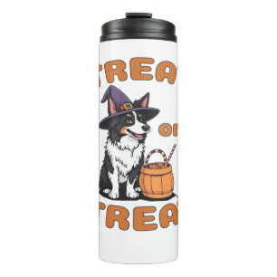 Border Collie Halloween Dog Costume “Treat or Trea Thermal Tumbler
