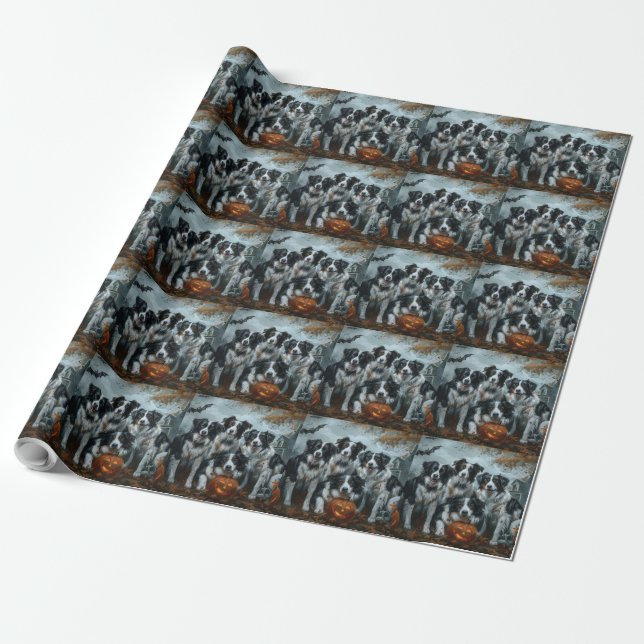 Border Collie Halloween Night Doggy Delight  Wrapping Paper (Unrolled)