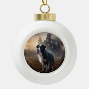Border Collie Halloween Scary Ceramic Ball Christmas Ornament