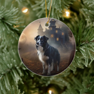 Border Collie Halloween Scary Ceramic Ornament