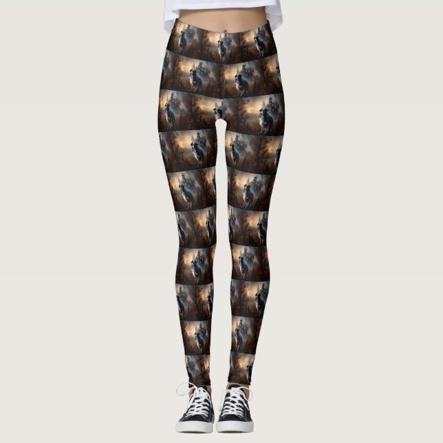 Border Collie Halloween Scary  Leggings (Front)