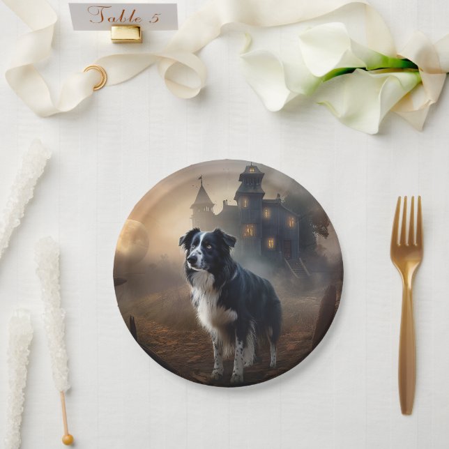 Border Collie Halloween Scary  Paper Plate (Wedding)