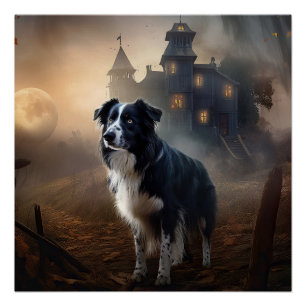 Border Collie Halloween Scary  Poster