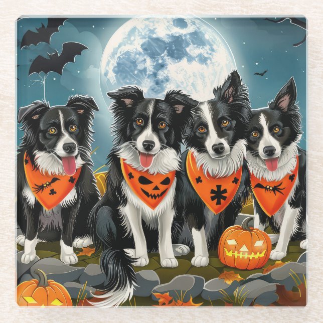 Border Collie Halloween Spooky Glass Coaster (Front)