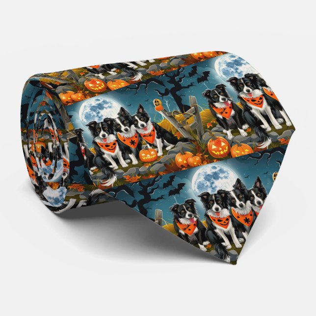 Border Collie Halloween Spooky Tie (Rolled)