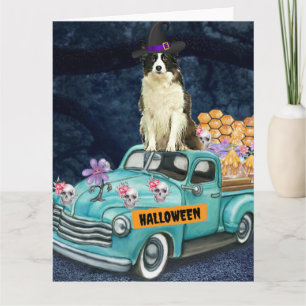 Border Collie Halloween Truck Scary Night Card