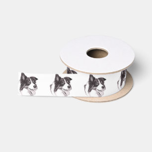 Border Collie Head Dog Art Ribbon Satin Ribbon