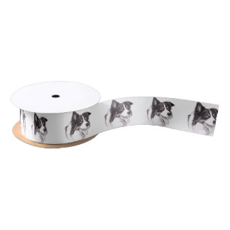 Border Collie Head Dog Art Ribbon Satin Ribbon