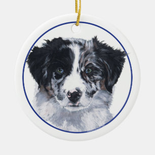 Border Collie Head Study Ceramic Ornament