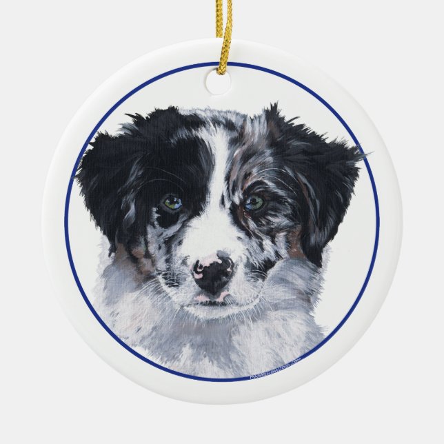 Border Collie Head Study Ceramic Ornament (Front)