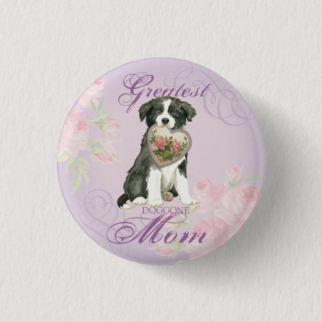 Border Collie Heart Mom 1 Inch Round Button (Front)