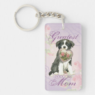 Border Collie Heart Mom Keychain