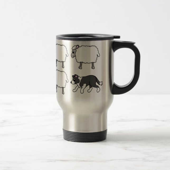 Border Collie Herding Sheep Travel Mug (Right)