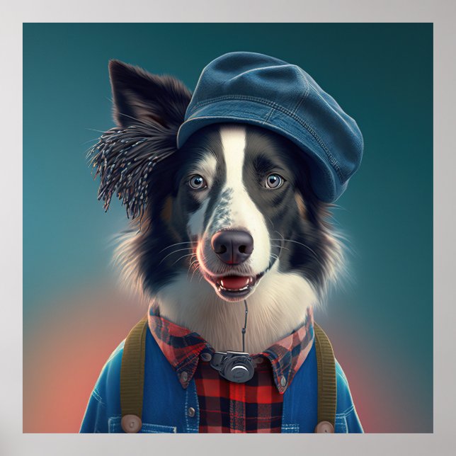 Border Collie Hipster Dog Poster (Front)