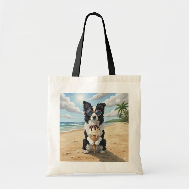 Border Collie holding Ice Cream Cone Tote Bag (Front)