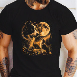 Border Collie Howling to The Moon Vintage 90s T-Shirt