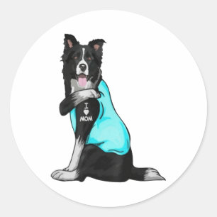 Border Collie I Love Mom Tattoo Dog Lover _1  Classic Round Sticker
