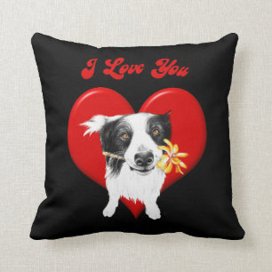 Border Collie I Love You Throw Pillow