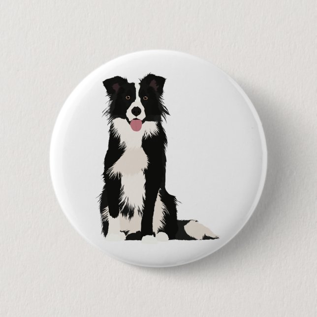 Border Collie Illustration! 2 Inch Round Button (Front)