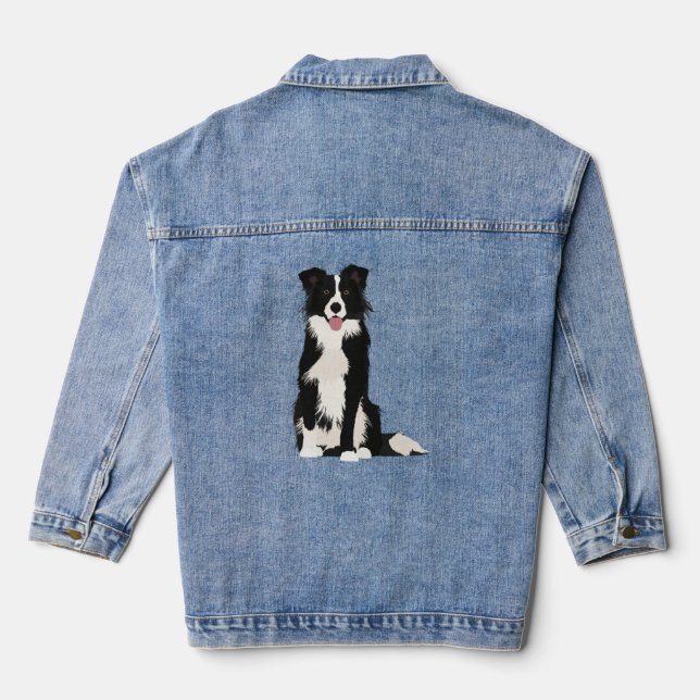 Border Collie Illustration! Denim Jacket (Back)