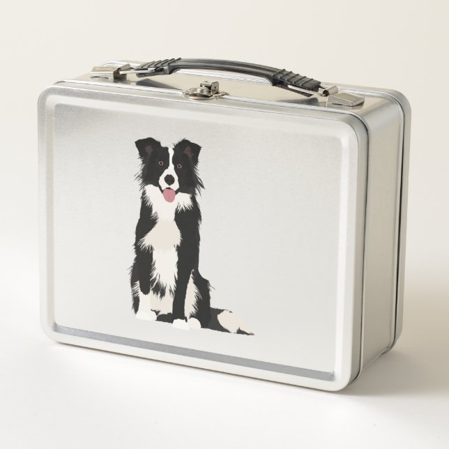 Border Collie Illustration! Metal Lunch Box (Front)