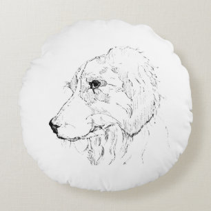 Border Collie Illustration – Minimalist Art Round Pillow