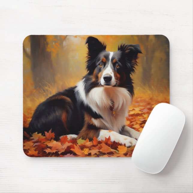 Border Collie  in Autumn Leaves Fall Inspire  Mouse Pad (With Mouse)