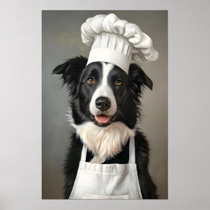 Border Collie In Chefs Hat Poster, Pet Poster