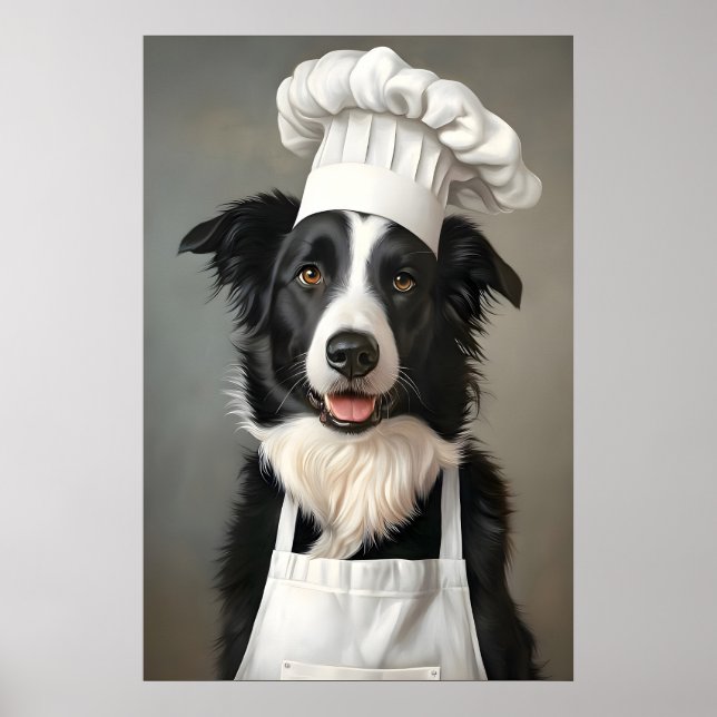 Border Collie In Chefs Hat Poster, Pet Poster (Front)