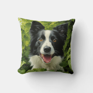 Border Collie in green Throw Pillow