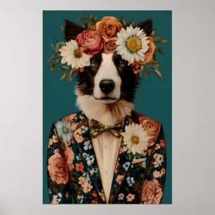 Border Collie In Suit Poster, Border Collie Poster