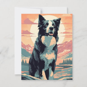 Border Collie in the forest during sunset Holiday Card