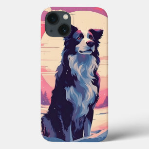 Border Collie in the snowy forest during sunset iPhone 13 Case