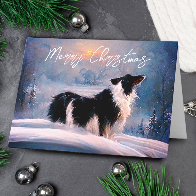 Border Collie in Winter Snow Landscape Christmas Holiday Card (Creator Uploaded)