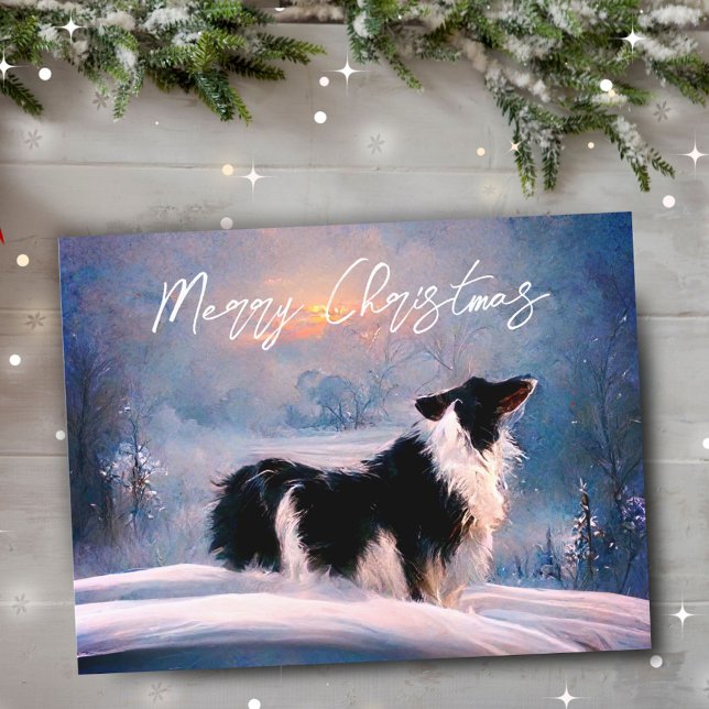 Border Collie in Winter Snow Landscape Christmas Holiday Postcard (Creator Uploaded)