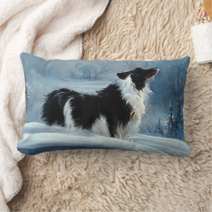 Border Collie in Winter Snowy Landscape Artistic Lumbar Pillow