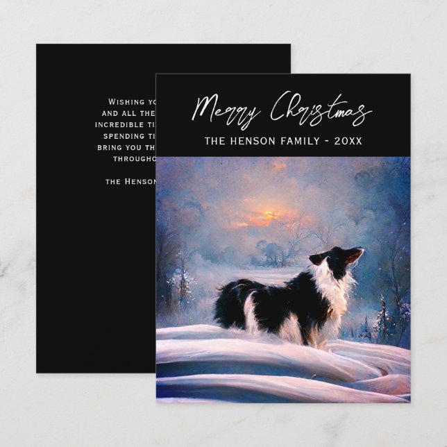 Border Collie in Winter Snowy Landscape Christmas Holiday Card (Front/Back)