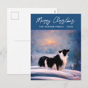 Border Collie in Winter Snowy Landscape Christmas Holiday Postcard