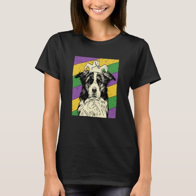 Border Collie Jester Mardi Gras Dog Mom or Dad T-Shirt (Front)