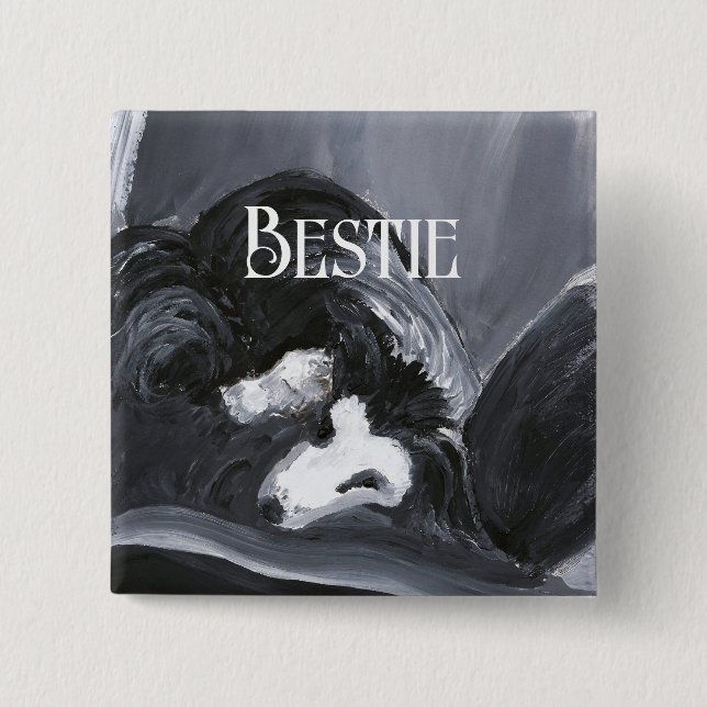  Border Collie Laying Down Painting Personalized 2 Inch Square Button (Front)