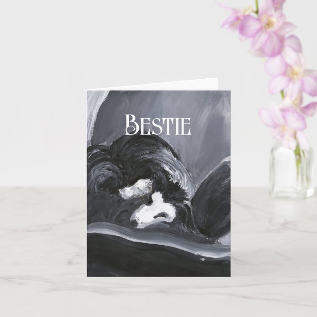  Border Collie Laying Down Painting Personalized Card (Orchid)