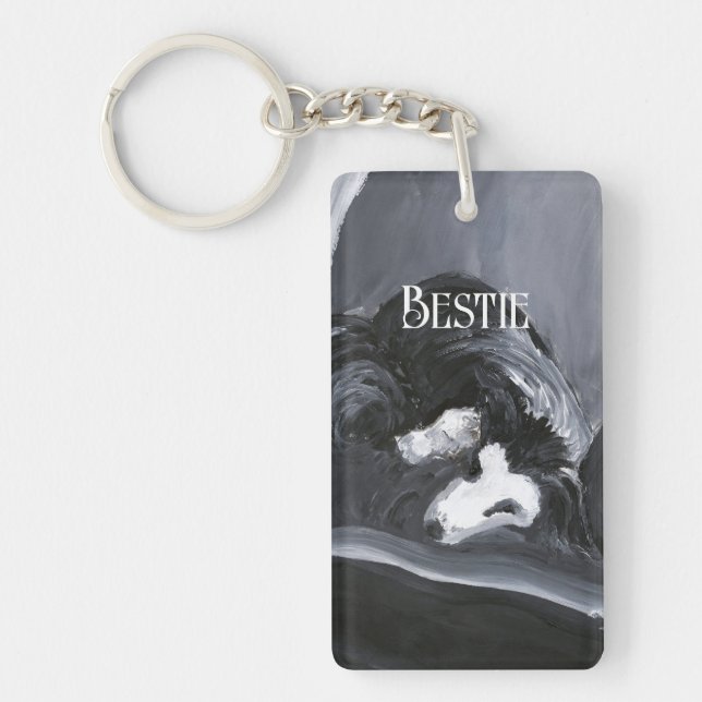  Border Collie Laying Down Painting Personalized Keychain (Front)