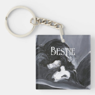 Border Collie Laying Down Painting Personalized Keychain