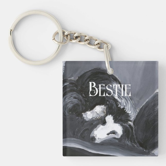  Border Collie Laying Down Painting Personalized Keychain (Front)