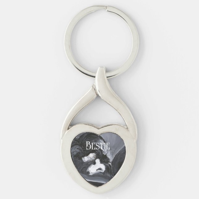  Border Collie Laying Down Painting Personalized Keychain (Front)