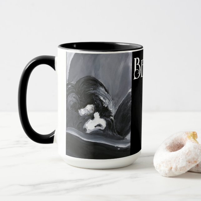  Border Collie Laying Down Painting Personalized Mug (With Donut)