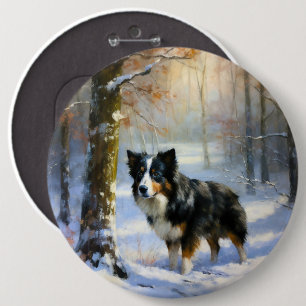 Border Collie Let It Snow Christmas 6 Inch Round Button