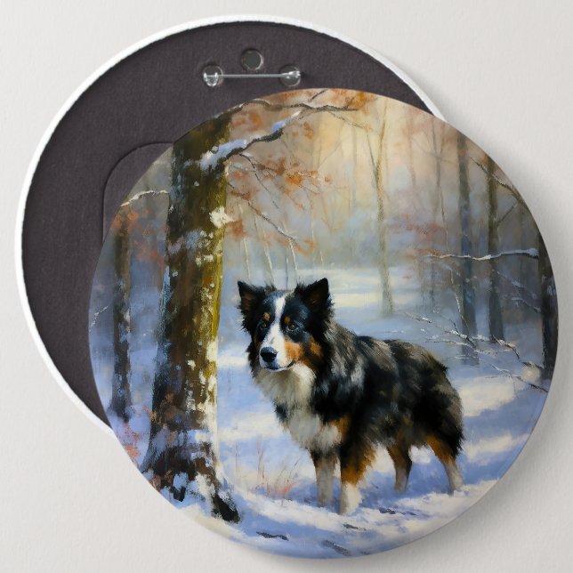 Border Collie Let It Snow Christmas 6 Inch Round Button (Front & Back)
