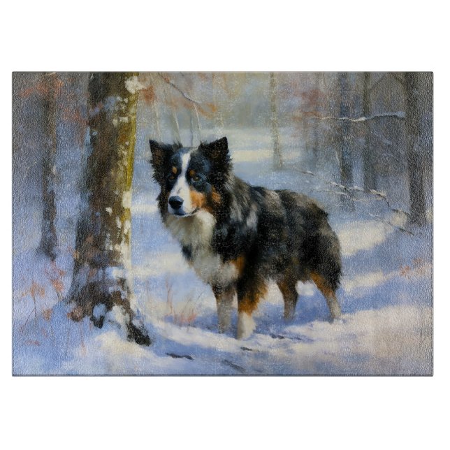 Border Collie Let It Snow Christmas Cutting Board (Front)